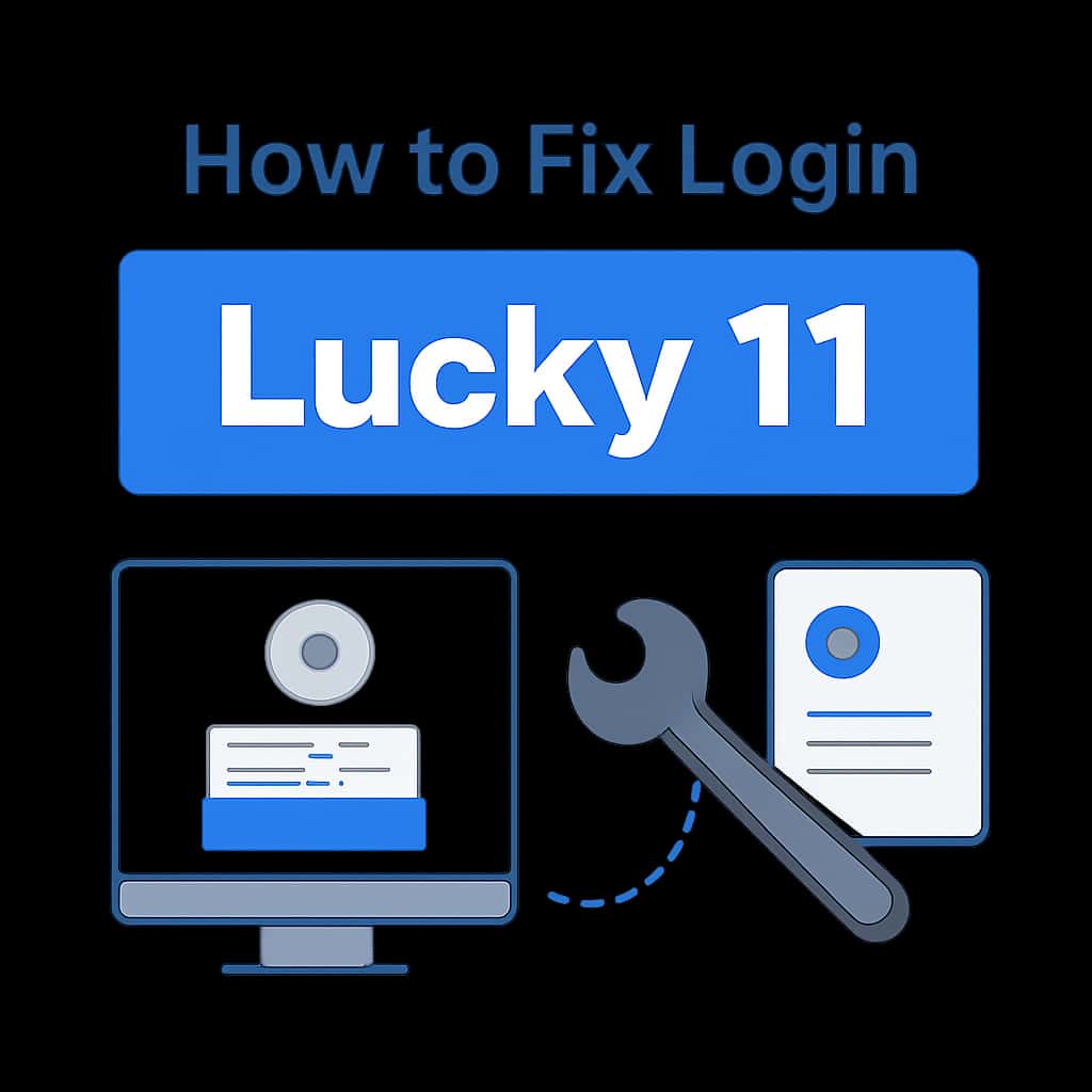 Illustration depicting steps to troubleshoot Lucky 11 login.