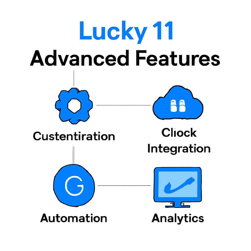 An educational illustration detailing the functionalities of Lucky 11 Advanced Features.