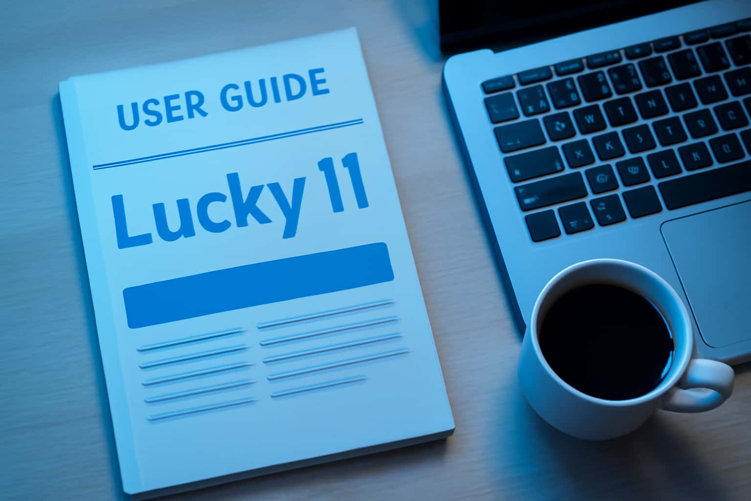 An informational scene depicting the User Guide for Lucky 11 with a futuristic theme.